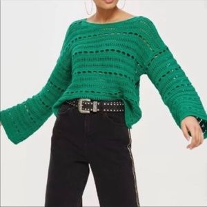 Topshop Bell Sleeve Open Knit Sweater Green 6
